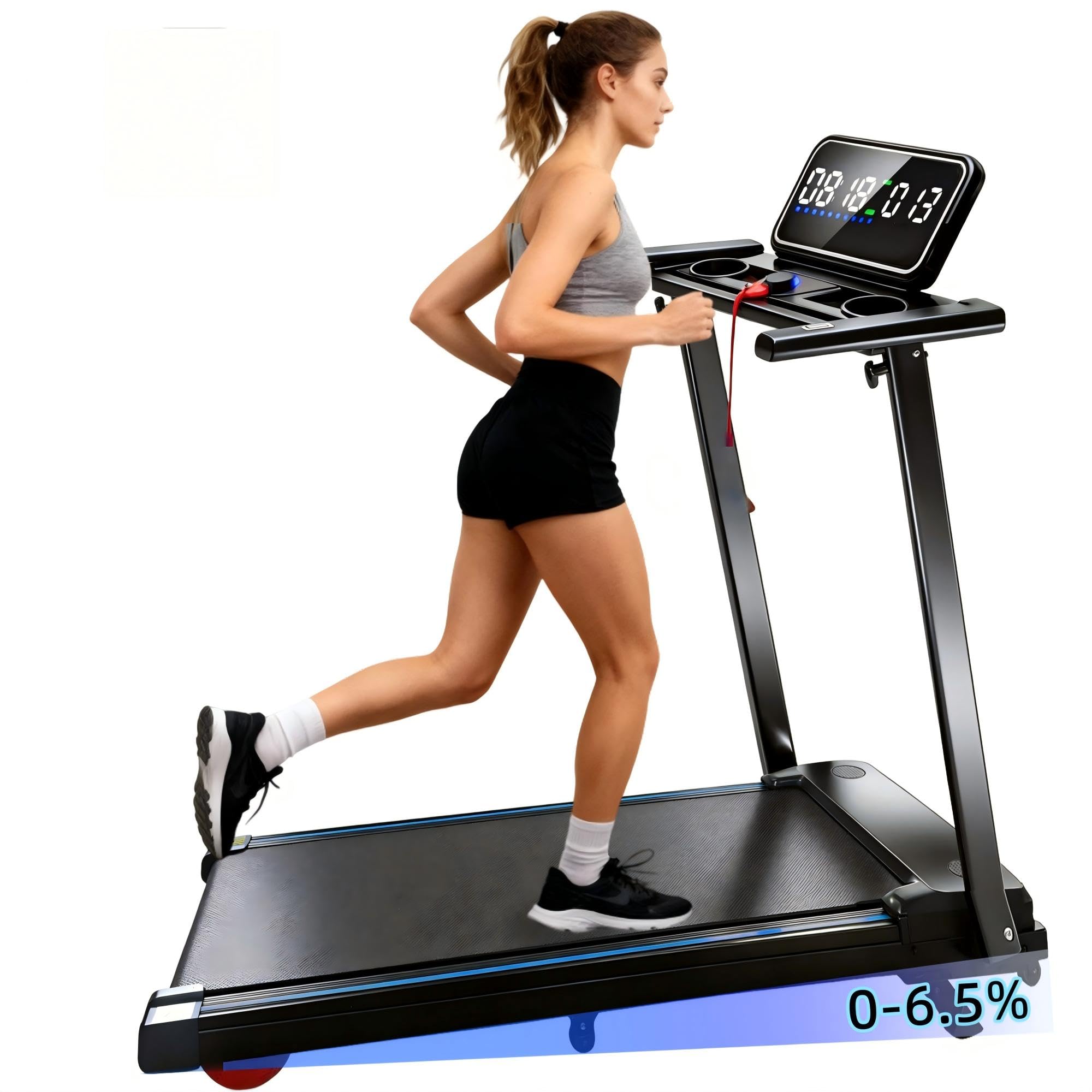 3-in-1 Portable Treadmill with Handle, 6.5% Manual Incline, 2.5HP Quiet Motor, 265 lbs Capacity, LED Touch Screen, Bluetooth Speaker – Folding Walking Pad for Home & Office (Black&blue)