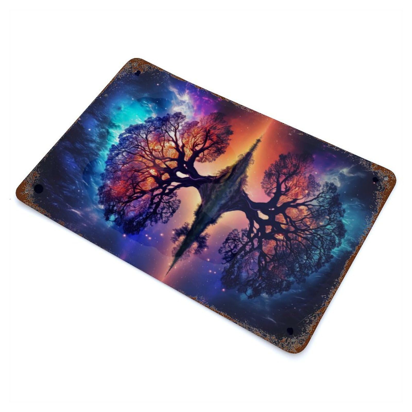 Vibrant Tree of Life Art Rust Effect Tin Sign 11.8"x7.9", Ideal for Shed, Workshop And Garage Wall Decor
