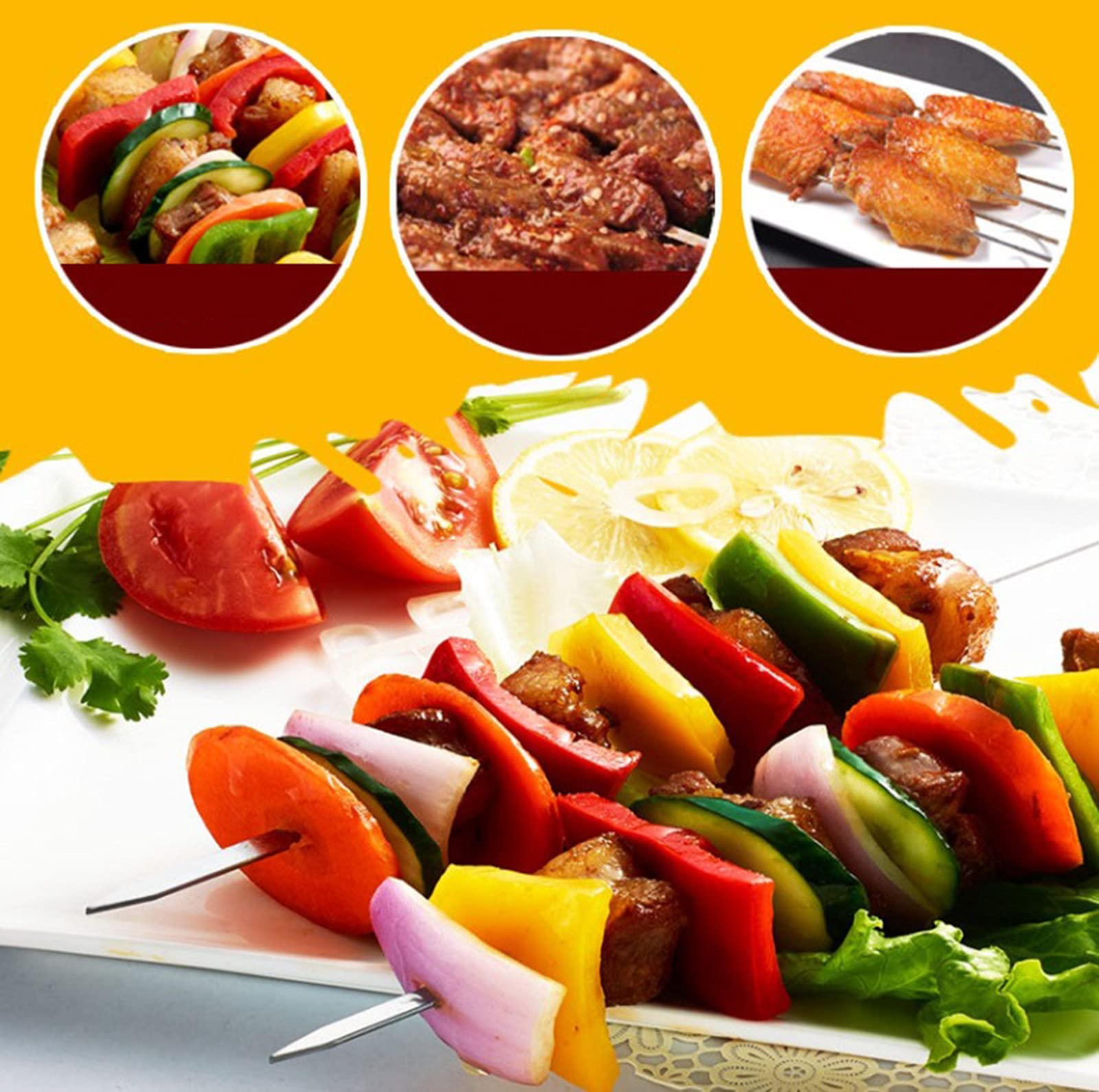 Lot De 6 Brochettes Réutilisables En Acier Inoxydable Avec Poignée Bois - Brochettes Plates Pour Barbecue 40 Cm