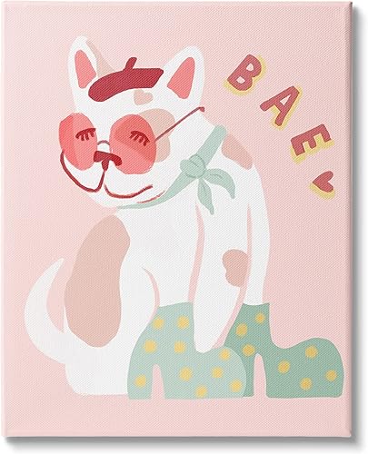 Stupell Industries Bae Heart Sentiment - Sombrero de boina de bulldog francés parisino, diseño de Daphne Polselli en lienzo para pared, 24 x 30