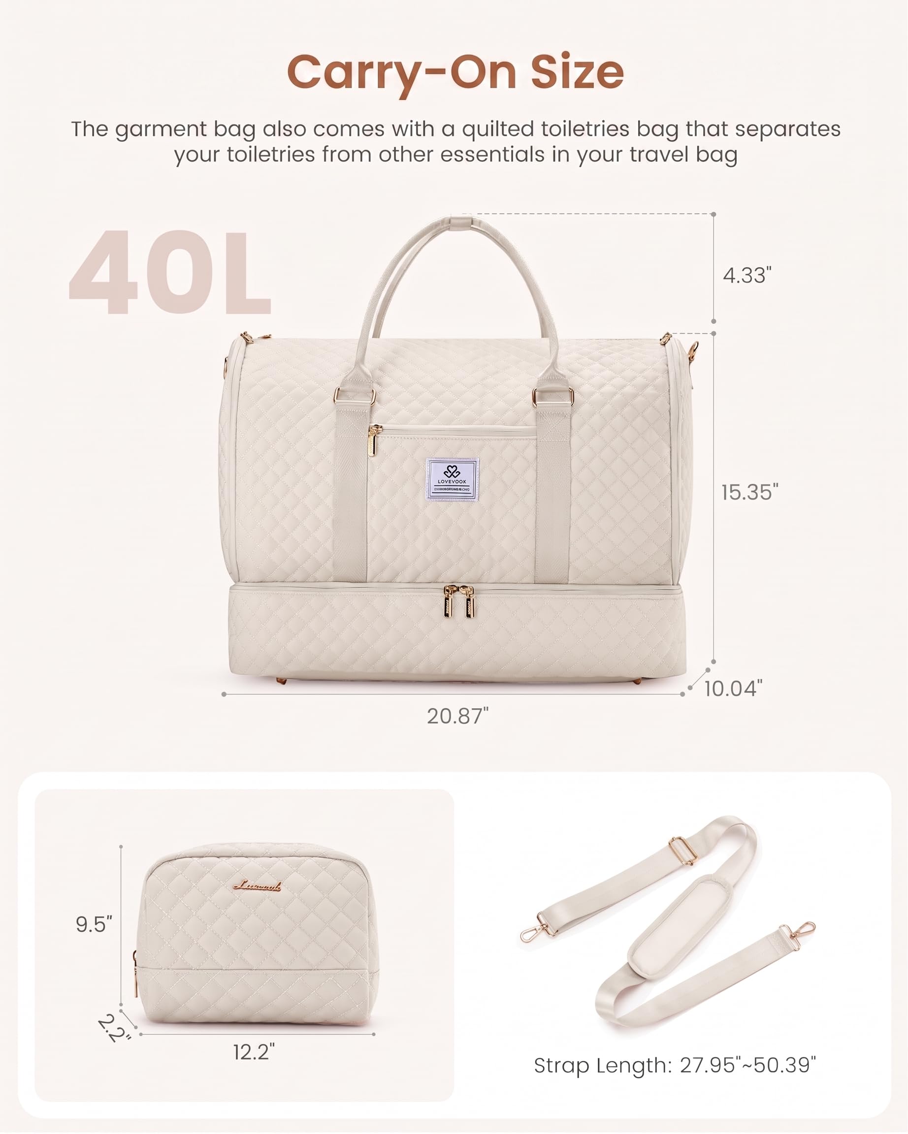 LOVEVOOK Umwandelbarer Kleidersack für Damen, mit Schuhbeutel, 2-in-1 Hängetasche, Koffer, Anzugtasche, wasserdicht, Wochenendtasche mit Kulturbeutel, Handgepäck, Reisetasche, Reisetasche für