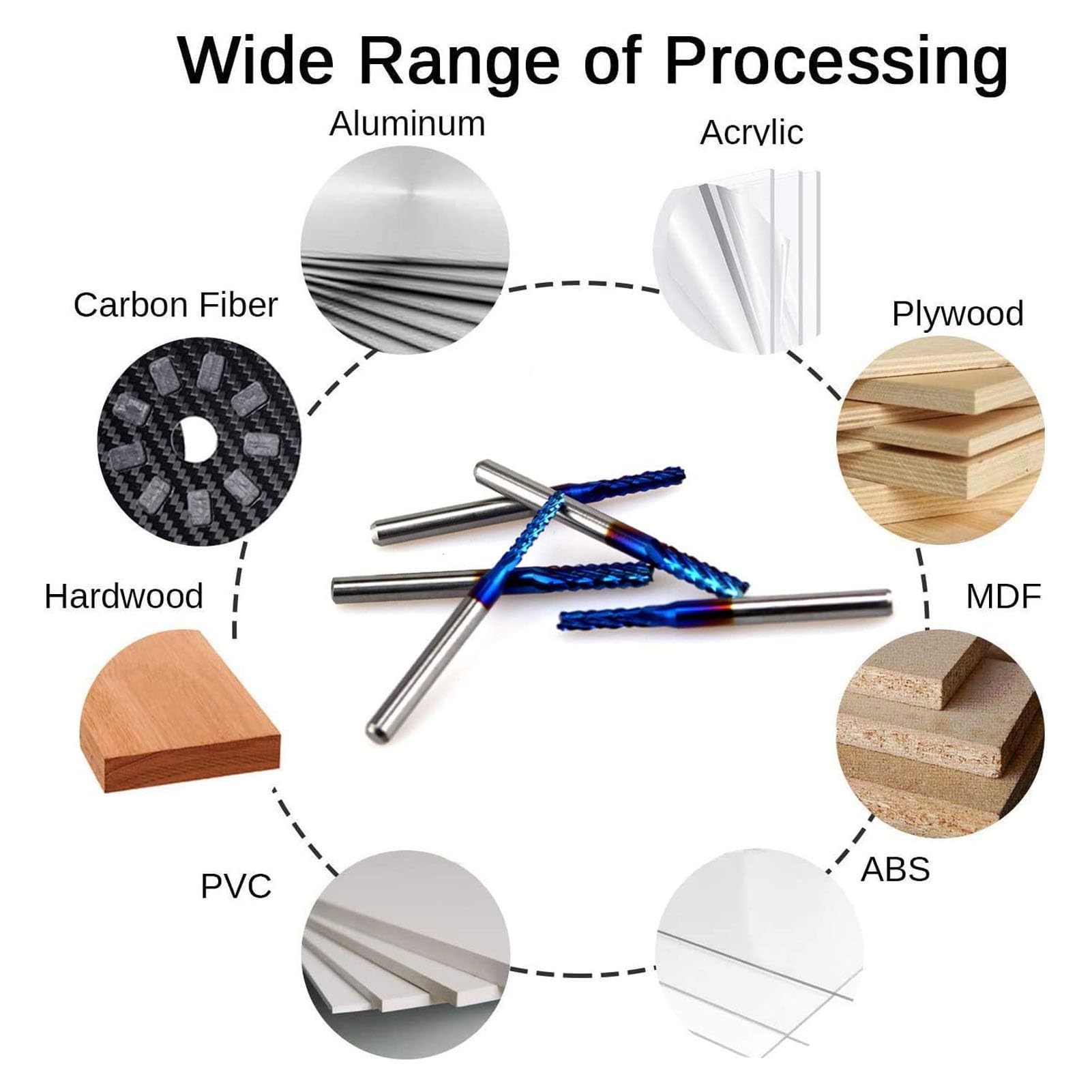 Nano Blue Coat End Mill CNC Router Bits, 10 pièces fraise en spirale acier tungstène tige 1/8" haute précision gravure fraisage 0,8-3,0 mm