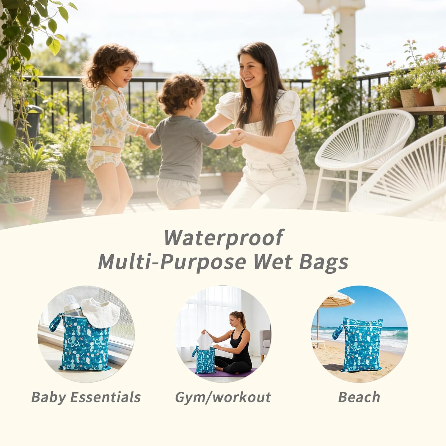 Happy Flute 3 Set Wet Bag Storage Bag Zipper Waterproof Washable image 4