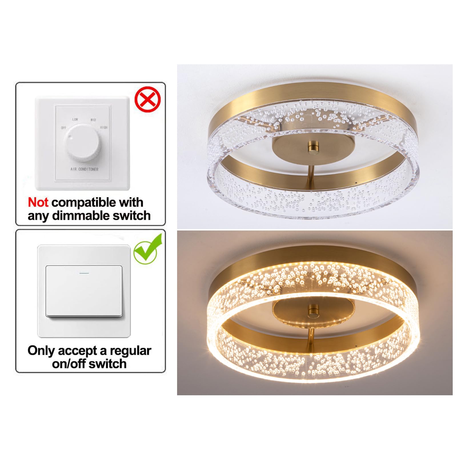 Qcyuui LED Deckenleuchte, 20W Flachmontierte Küchenbeleuchtung in Gold mit Klarer Acrylischer Lampehaube, Runde Deckenlampen für Wohnzimmer, Flur, Schlafzimmer und Küche
