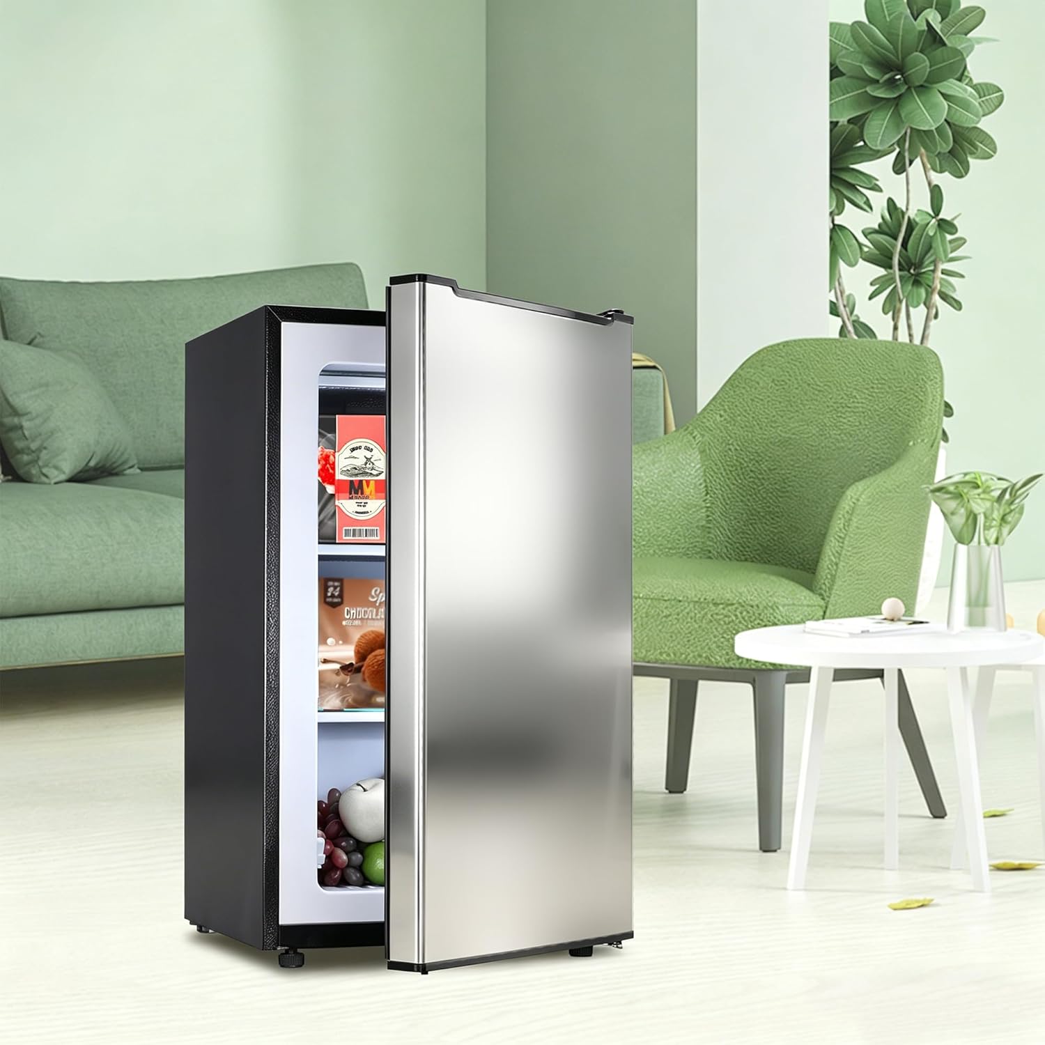 Mini Upright freezer 3.6 Cubic Feet Mini Freezer, Single Door Compact Freezer with Reversible Stainless Steel Door, 3-Speed Temperature Adjustment Small freezer for Home, Glossy Silver