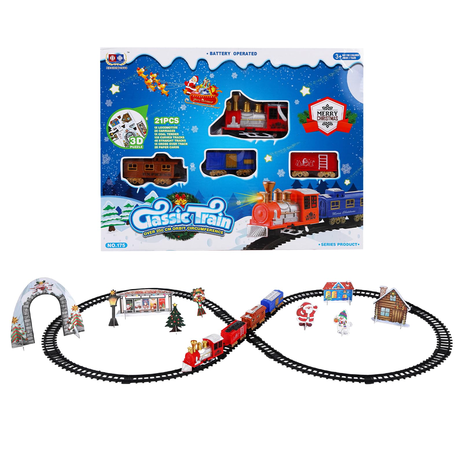 21 Pcs Christmas Train Set Electric Train Sets for Kids Christmas Electric Rail Train Toys with Plastic Tracks Paper Accessories Electronic Educational Toy for 3+ Years Old Boys Girls