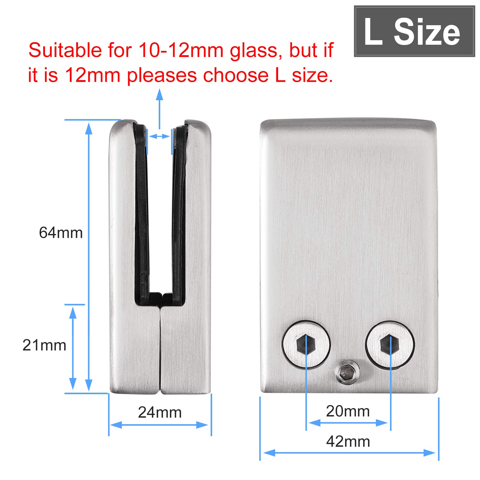 Proster Abrazaderas de Cristal 8PCS Clips de Vidro Cuadrado Acero Inoxidable 304 Glass Clamp Abrazaderas para Barandilla Escalera Pasamano-Satinado 11/12mm