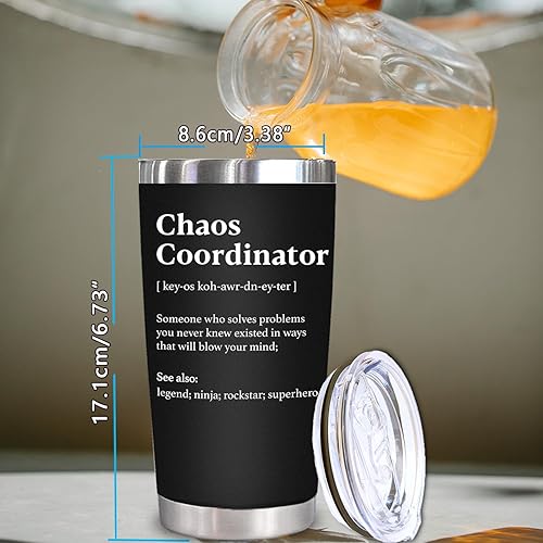 Miniatura 4 de WECACYD Vaso de 20 onzas, regalo para jefes para hombres, Coordinador del Caos, regalos de agradecimiento para mujeres, regalos de cumpleaños para