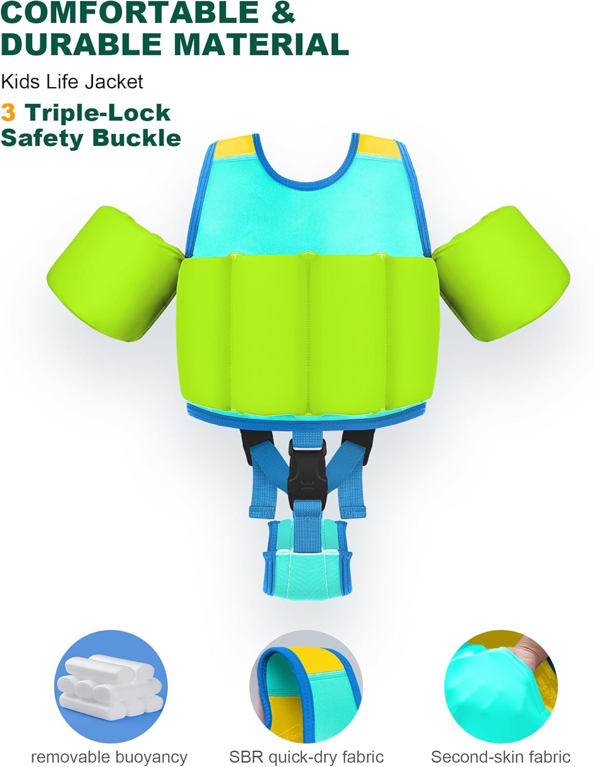 Kids Pool Floaties 1-2-3-5-7-9 Years Old, Toddler Swim Vest 20-30-50-70 Pounds, Comfortable Extended Wear Kids Float Jacket with Crotch Strap, Bright & Colorful Design and Unpadded Sides for Comfort