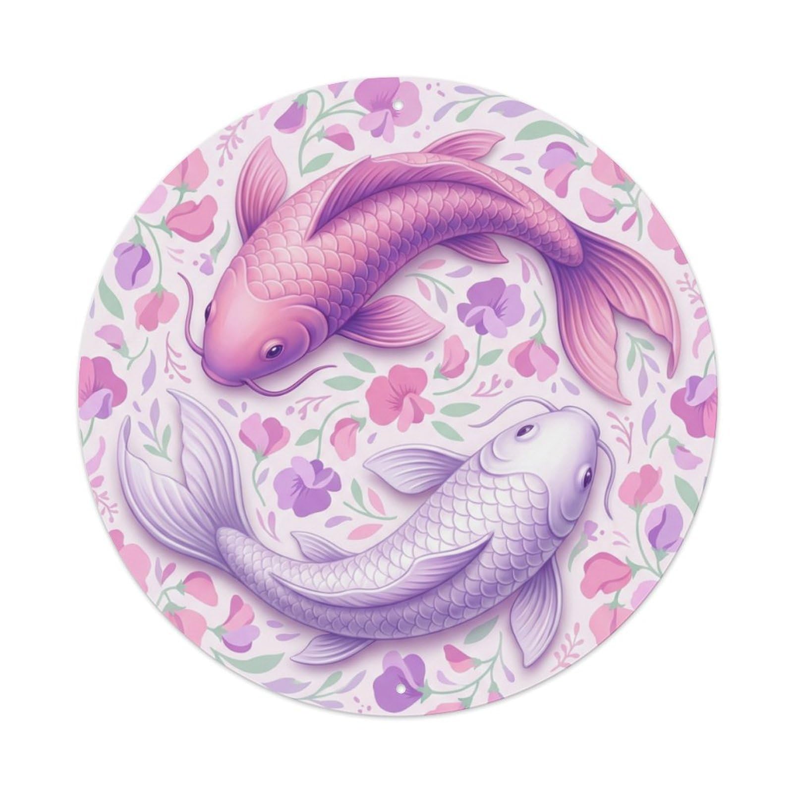 Metal Tin Sign Tai Chi Koi Fish Sweet Pea Pink