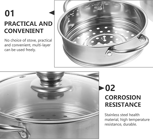 Miniatura 9 de Olla de vapor para cocinar olla de vapor de 11 pulgadas, 2 niveles, multiusos, utensilios de cocina de vapor de acero inoxidable con tapa para