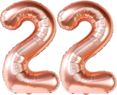 KatchOn, Globos de oro rosa con el número 22, 40 pulgadas, globos de números 22 para decoraciones de cumpleaños de oro rosa para hombres, globos del