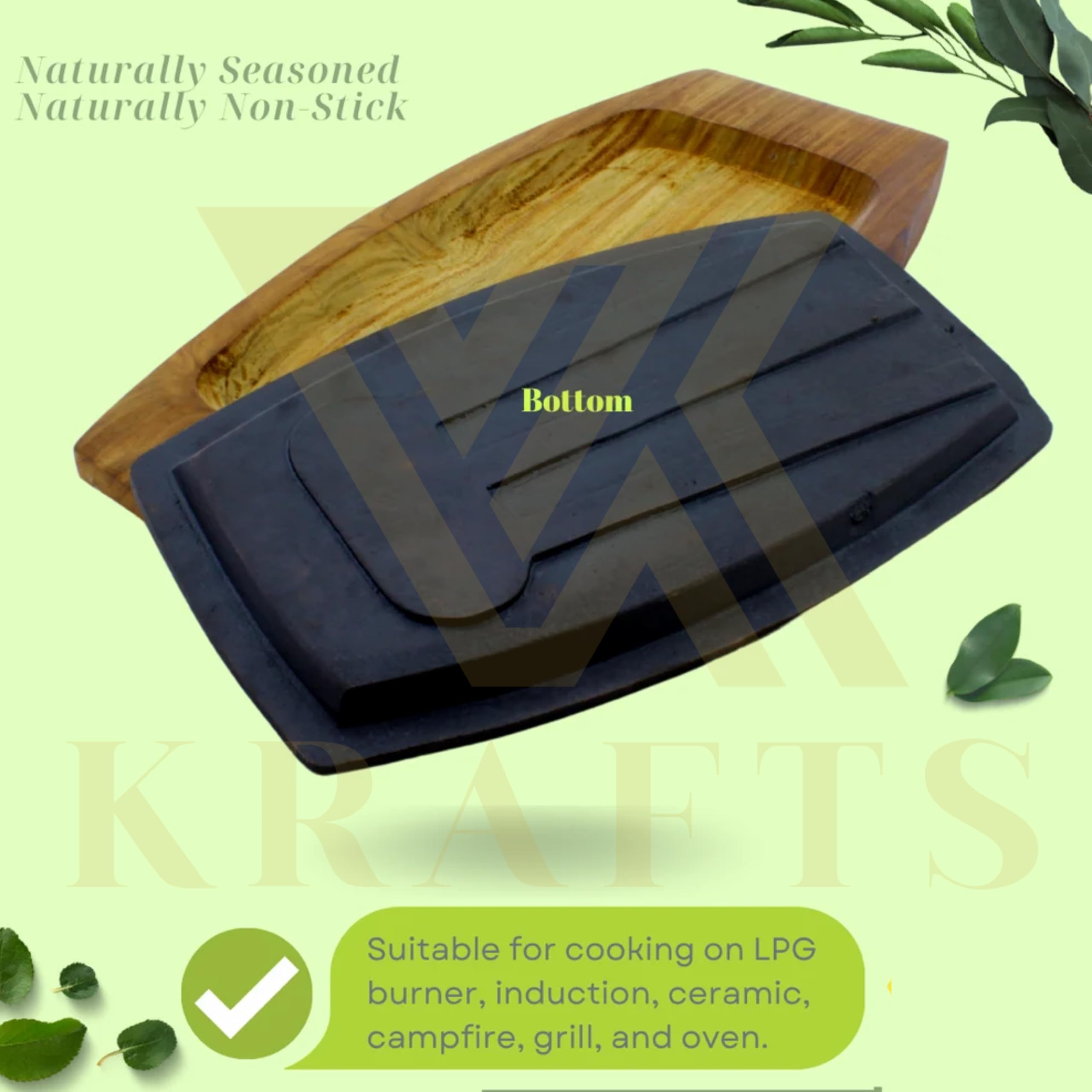 Continental Sizzler Plate - Grill & Serve with Wooden Stand -3