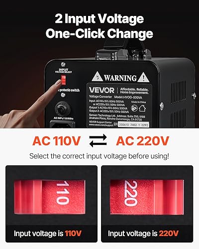 Miniatura 2 de VEVOR Transformador convertidor de voltaje, 500 VA, transformador de potencia elevadorabajo de servicio pesado, convertir de 110 V a 220 V y 220 V a