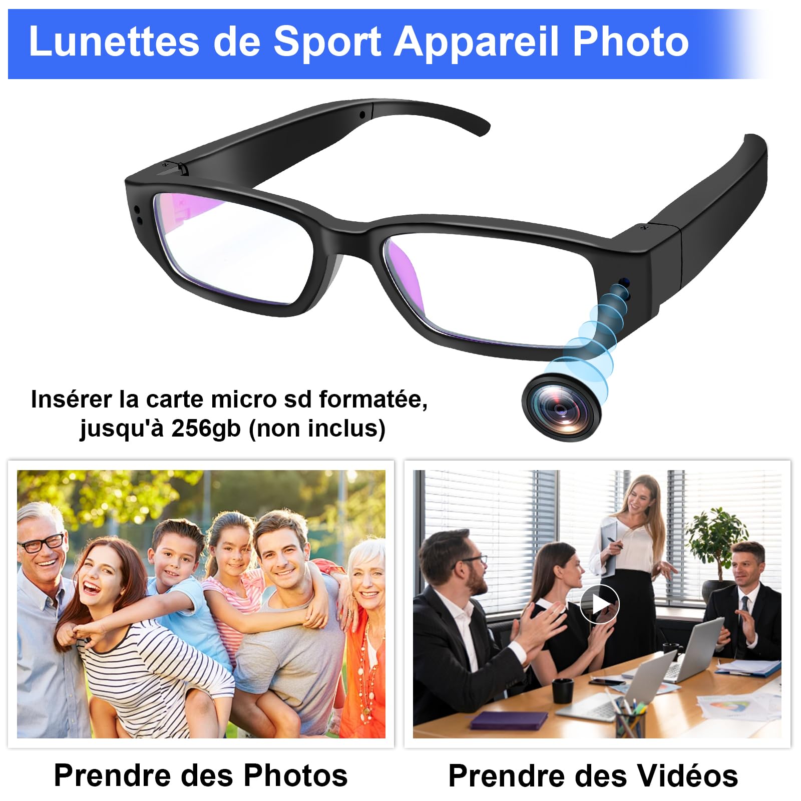 Caméra Espion Cachée 16G, Caméra Cachée dans des Lunettes
