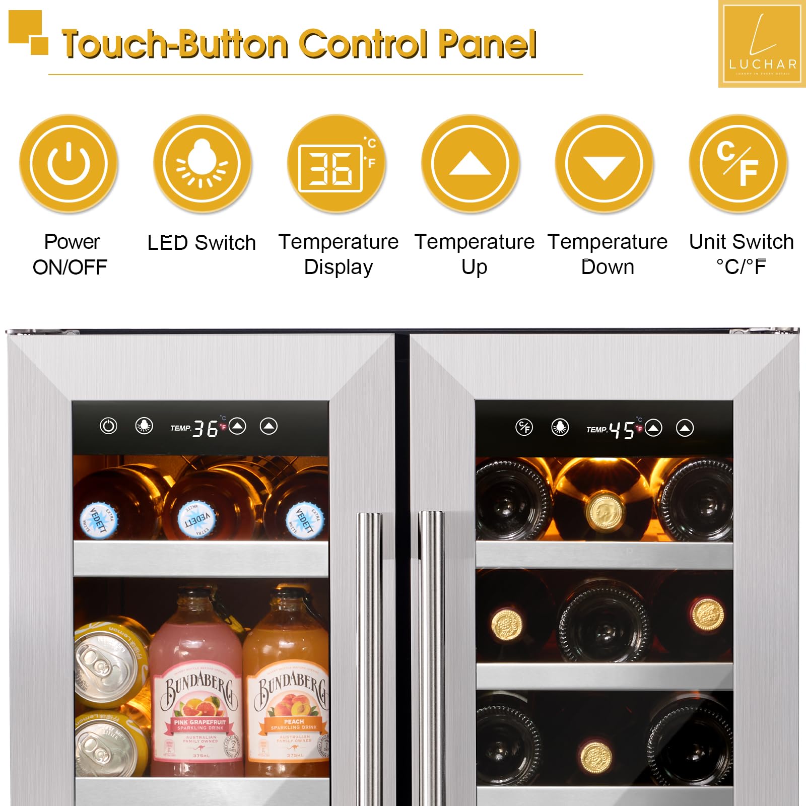 24 Inch Wine And Beverage Refrigerator, Dual Zone Wine And Drink Fridge With Glass Door&Lock For 20 Bottles And 60 Cans, Under Counter Wine Cooler Refrigerator Built-In Counter Or Freestanding on Fridge.com - View 4