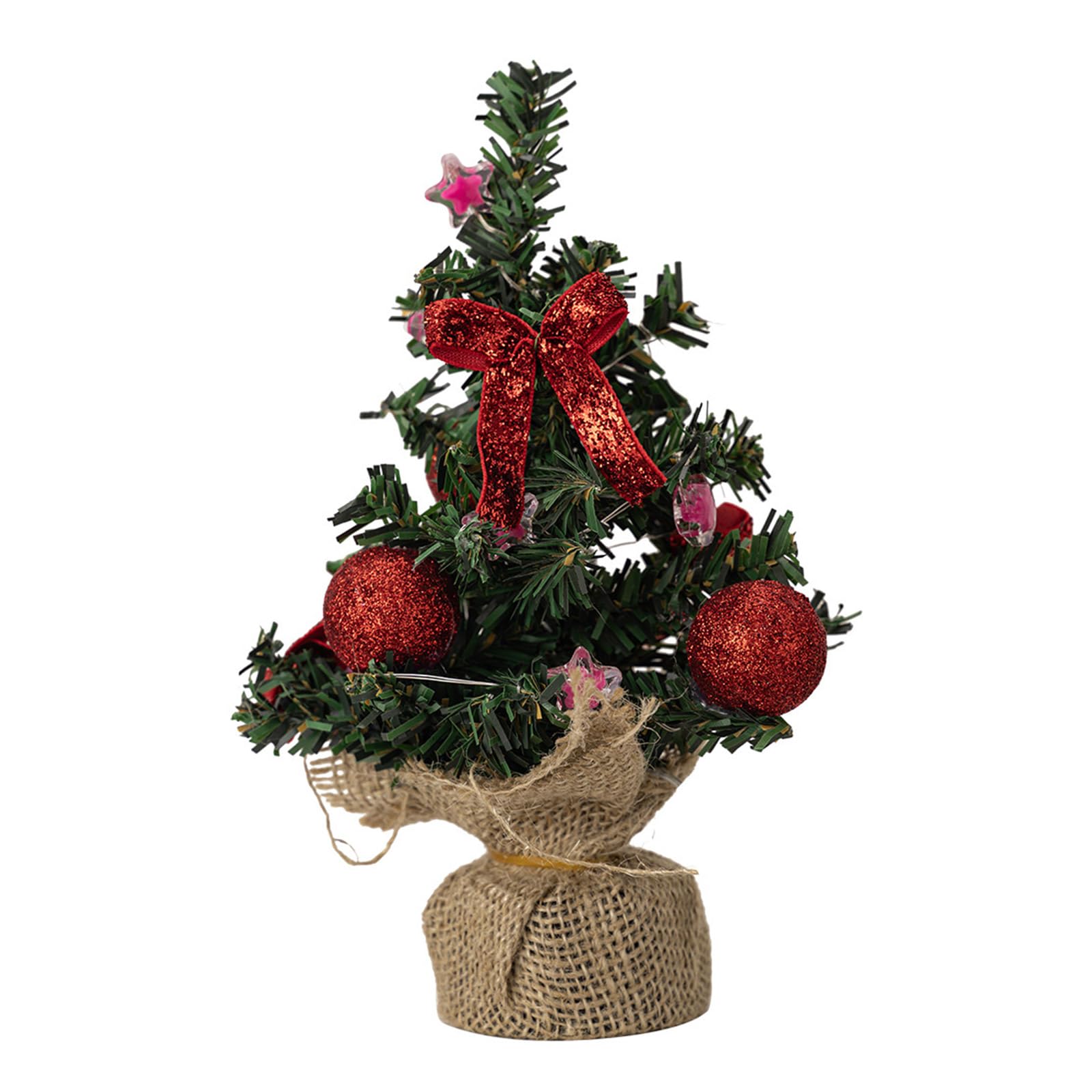 Miniature Christmas Tree with Lights and Ornament Tabletop Decoration Holiday Desktop Adorment Party Supplies Christmas Tree Ornament