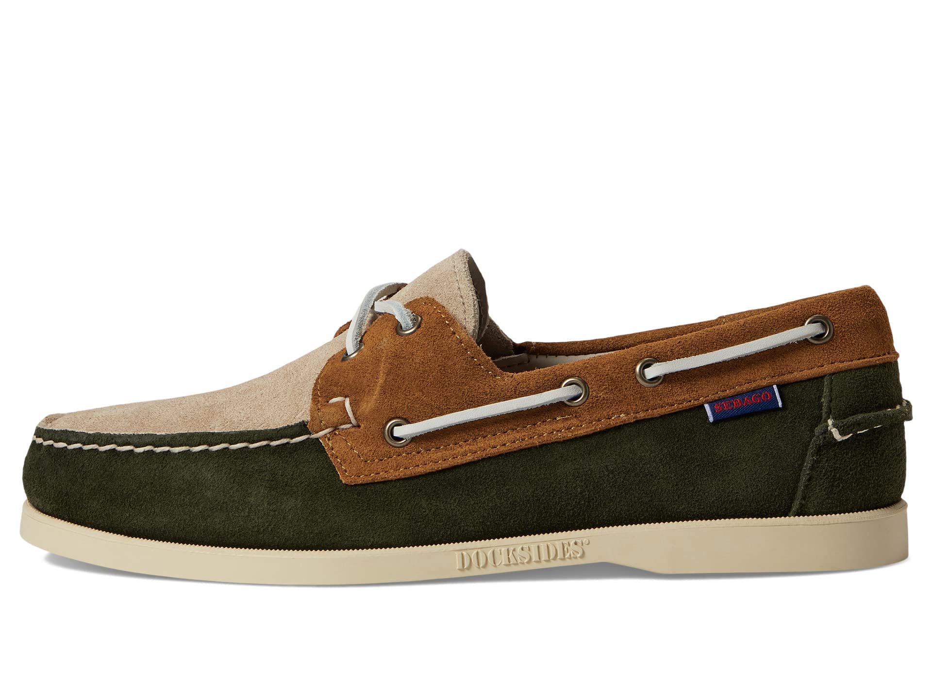 SebagoMen Portland Jib Boat Shoes - Handsewn Suede Moccasins with Leather Sock Lining and Non-Marking, Non-Slip Siped Rubber Soles