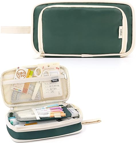 Miniatura 1 de Estuche para lápices de gran capacidad con 4 compartimentos, bolsa expandible para bolígrafos, bolsa de papelería portátil con asa para oficina,