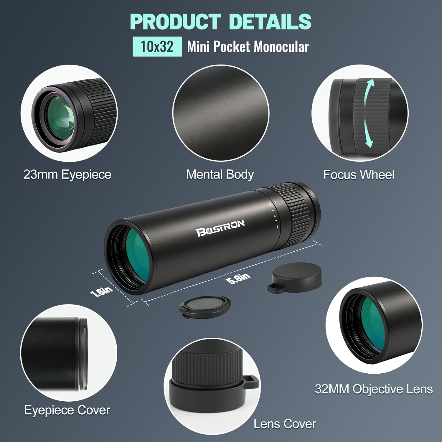 10x32 HD Monocular Telescope for Adults High Powered, Metal Cover Waterproof Fogproof Prism FMC Coated Optic Mini Monocular Poctable Handheld Telescope with Phone Adapter for Concert,Matches,Hiking