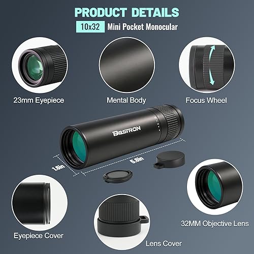 Vista 2 de Telescopio monocular HD de 10 x 32 pulgadas para adultos de alta potencia, cubierta de metal, impermeable, a prueba de niebla, prisma FMC recubierto