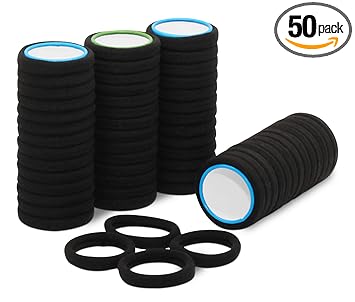 FeyFia Premium 50 Black Hair Ties, Elastic Hair Band Made of Quality Cotton and No Crease Hair Tie. Perfect Suitable for Ponytail Holder For Women and girls. Hair Accessories for Women With Style