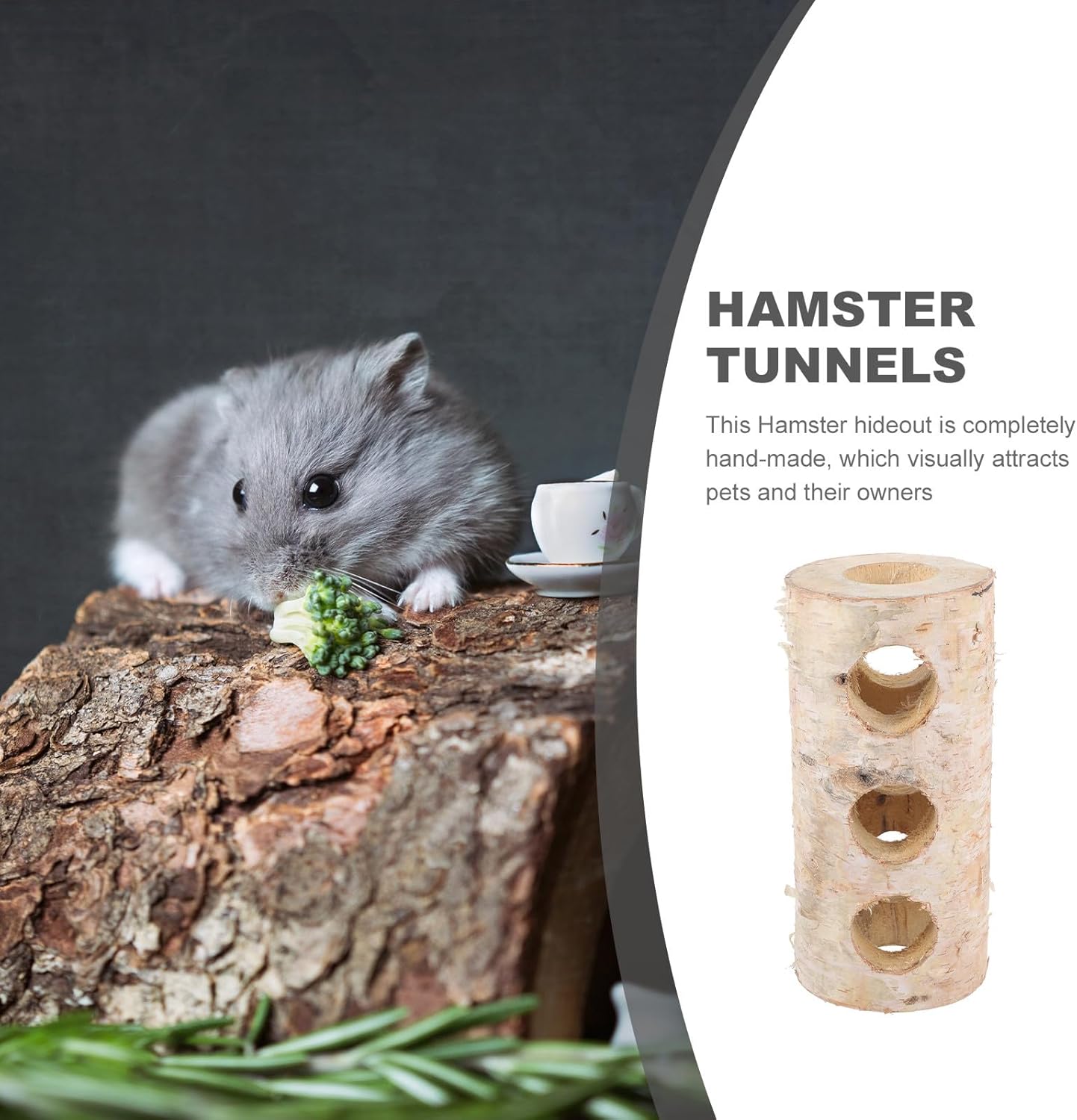Wooden Hamster Tunnel Hideout Birch Tree Trunk Gnawing Tube 20cm with 4cm Holes Small Animal Exploration Habitat for Hamsters and Gerbils