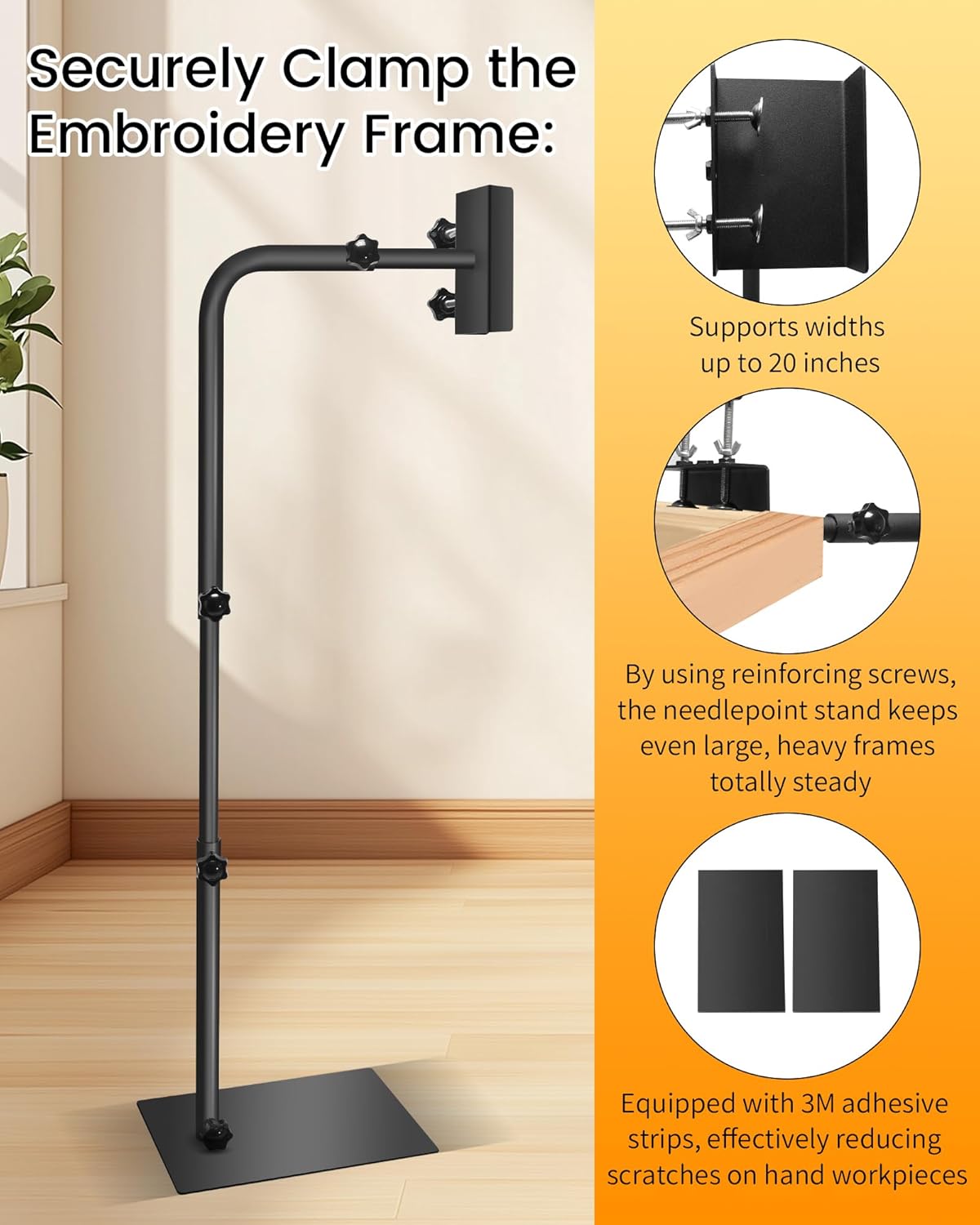 Work Stand Fit For Lowery with Side Clamp, 360° Adjustable Cross Stitch Stand, Rotating Needlepoint, Height Adjustable Fits Scroll Rods up to 20"" Wide. Fit for Art Craft Sewing Projects