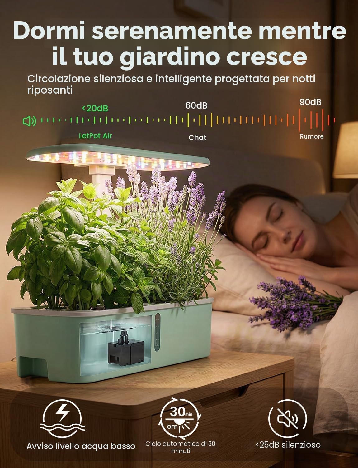 LetPot LPH-Air - Kit di sistema di coltivazione idroponica, giardino intelligente interno controllato tramite APP e WiFi con luce di crescita regolabile da 24W a spettro completo, vaso da 10 baccelli