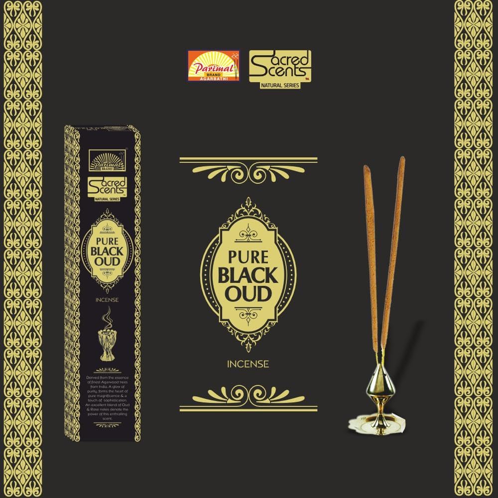 Parimal Pure Black Oud Agarbatti/Incense Stick (60–66) (120g) | 45–60 Min Burn | Hand-Rolled Natural Agarbathi | Each 20G | Long-Lasting Fragrance | Natural Incense with Pure Black Oudh | Pack of 6