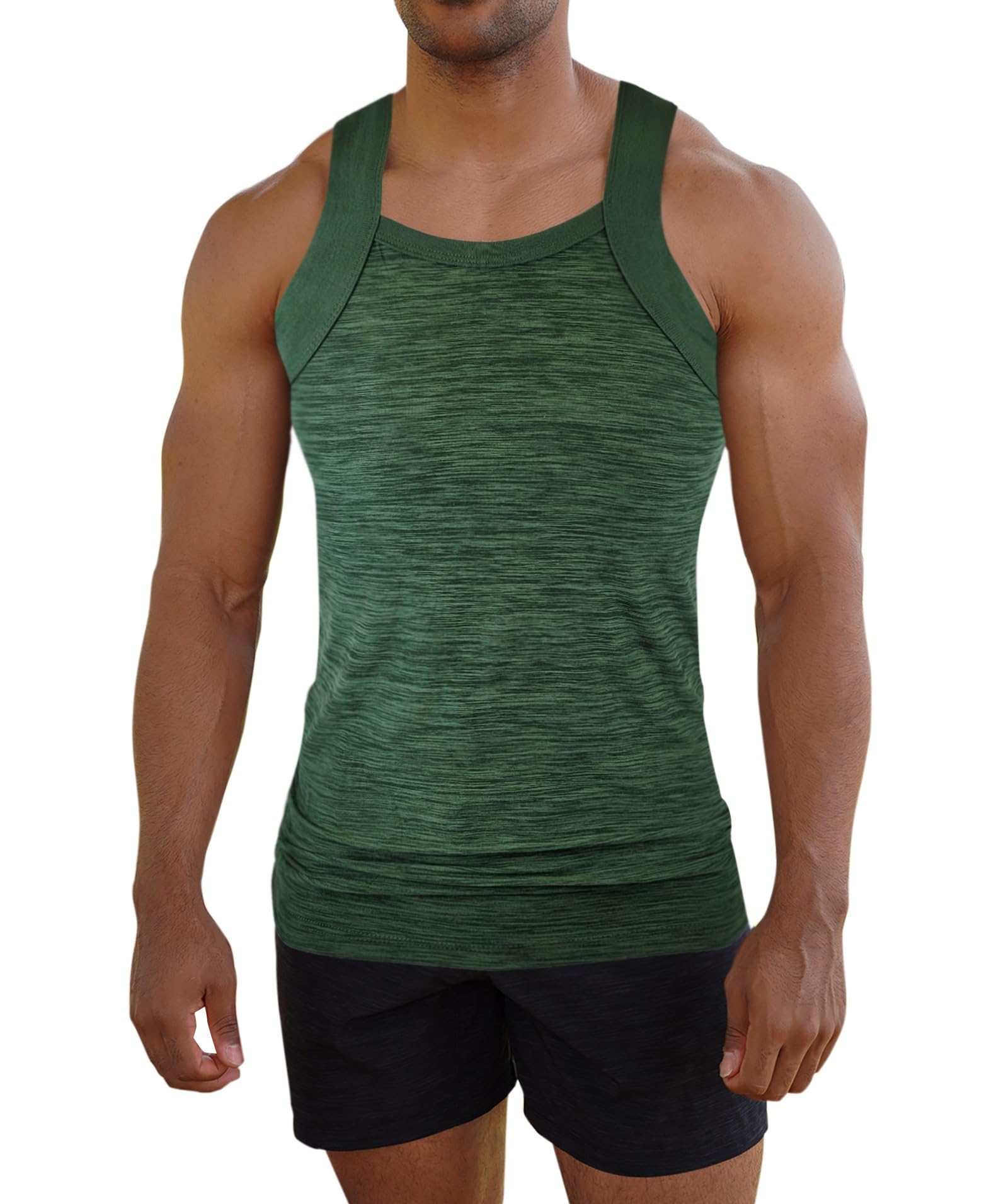 Different Touch Men's Dry Fit Square Cut Tank Tops, Olive Green, XXL