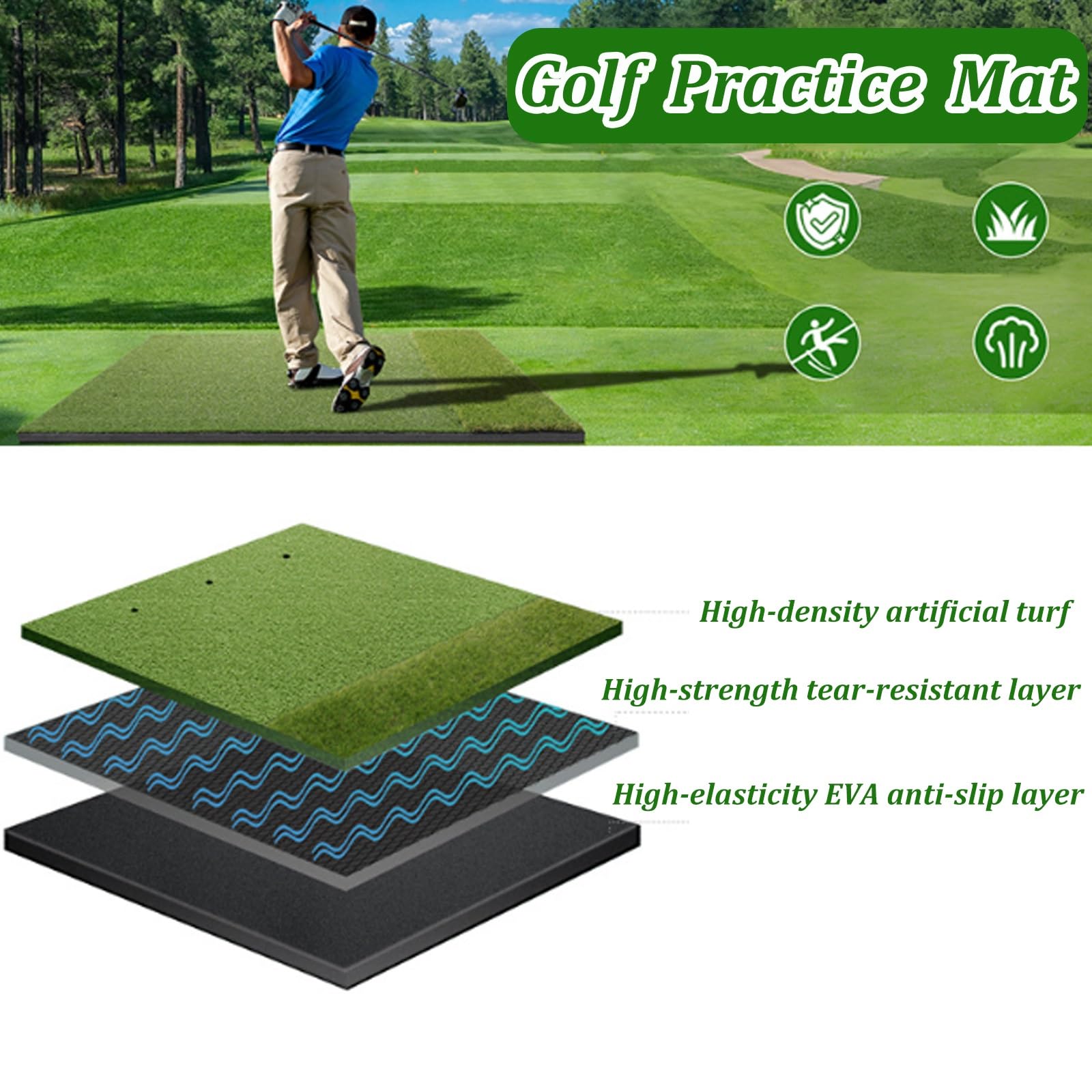 Tappetino da golf, design a doppio tappeto erboso per interni ed esterni, con base in EVA per assorbimento degli urti, tappetino portatile per allenamento in cortile e campo di guida