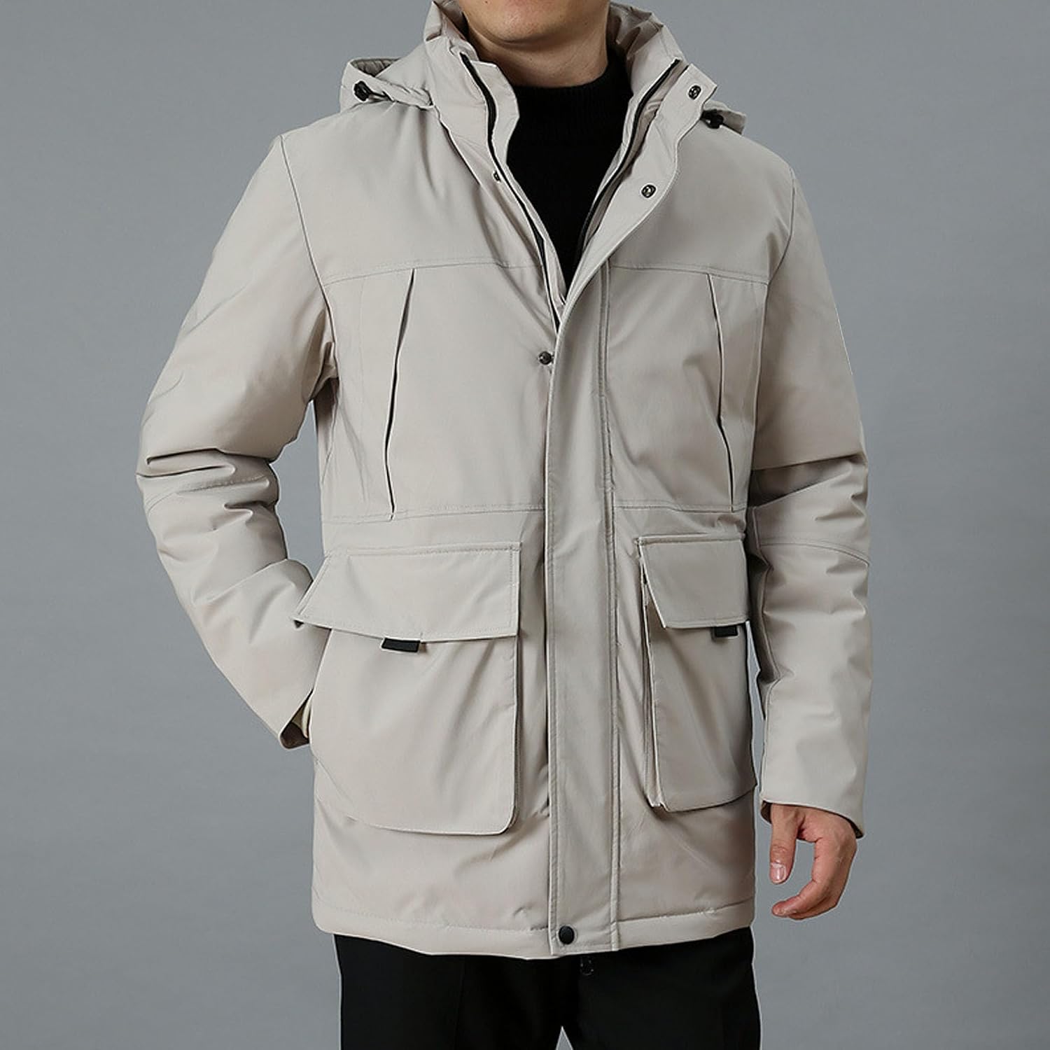 Men's Big and Tall Winter Coat Mens Down Jacket Full Zip Up Waterprpoof Long Puffer Jacket Thicken Parka with Hooded