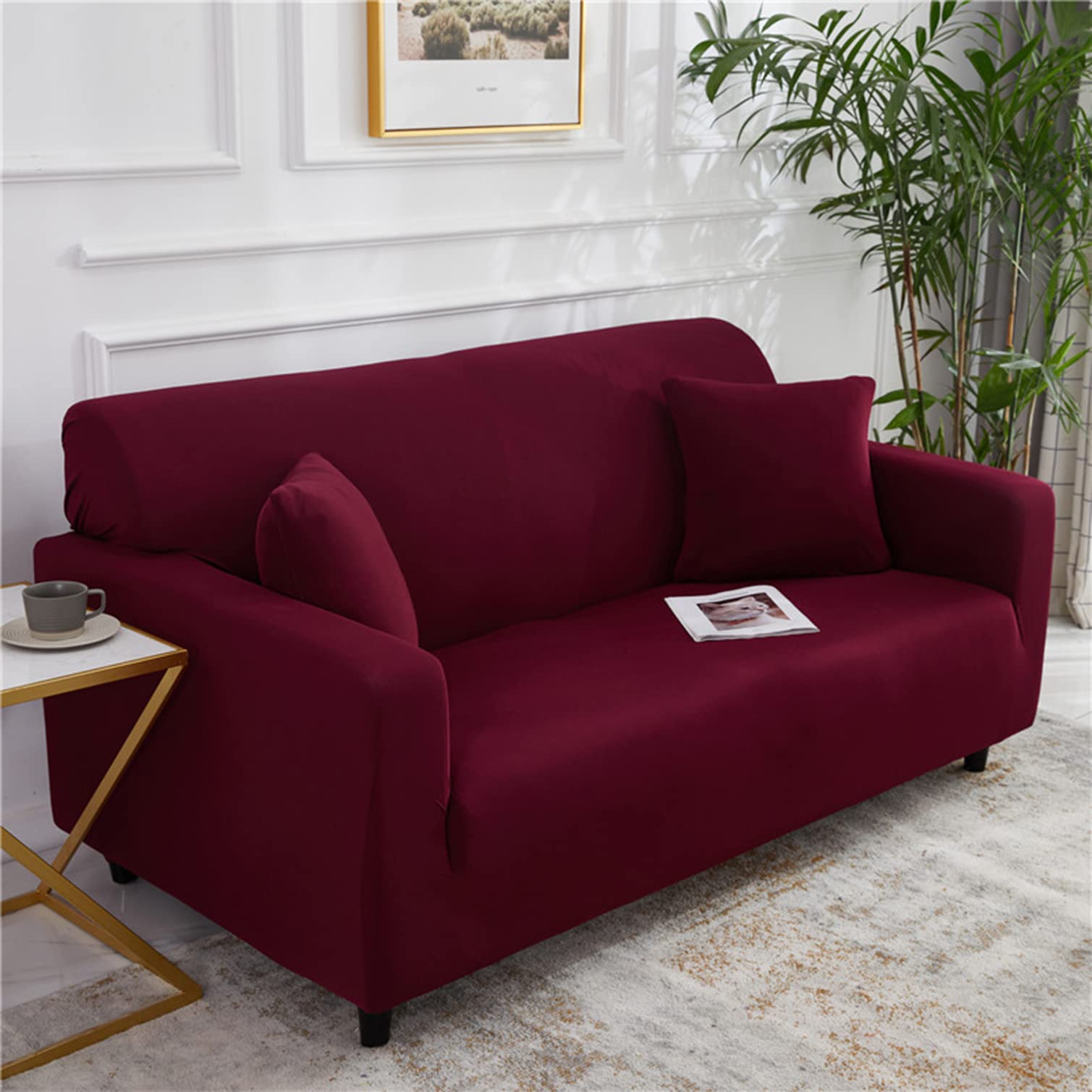 Housse de canapé extensible antidérapante au toucher soyeux rouge