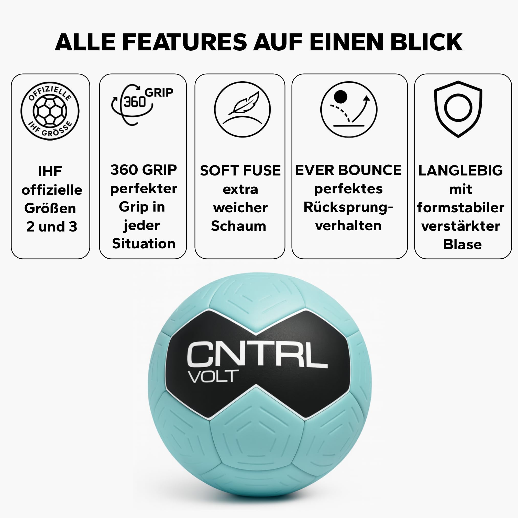 CHAIZ CNTRL Volt Handball Blau| Harzfrei & Harz geeignet | Ultimative Ballkontrolle & Grip | Top Trainings- & Spielball für Herren/Damen