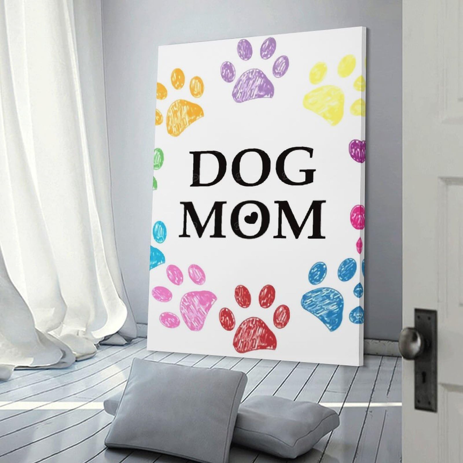 Junmoney Colorful Paw Dog Mom Wall Decor Canvas Print, 24x36inch(60x90cm), for Small Homes, Bedrooms Or Open Spaces, Wall Decor with Flexible Room Appeal