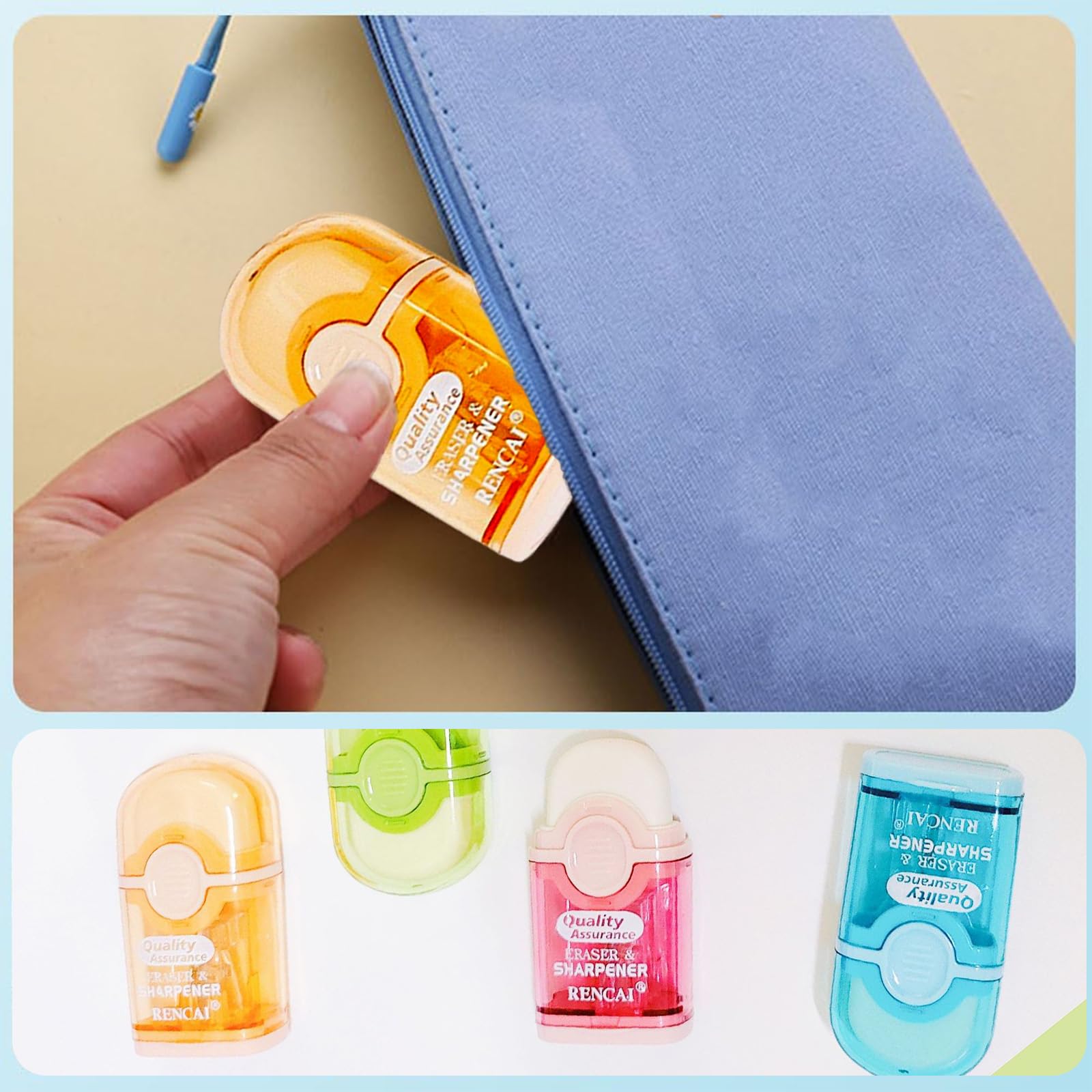 4 PCS Macaron Colored Rubber and Sharpener 2 in 1 Set, Sharpner, Pencil Sharpeners with Containers for Students Artists - Image 4