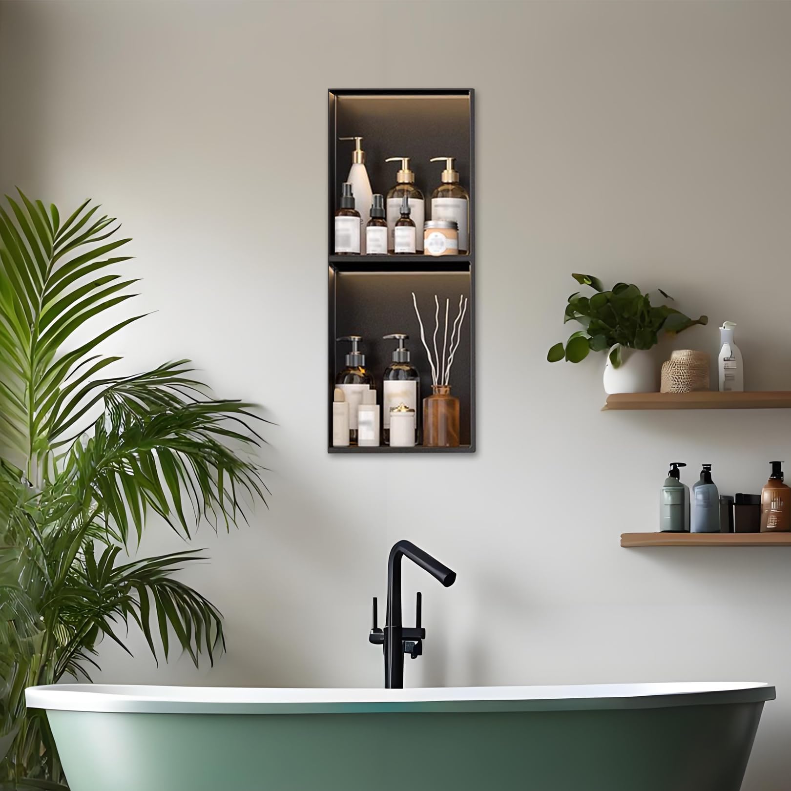 Niche de douche encastrée créez une ambiance spa étagère murale noire inox pour salle de bain