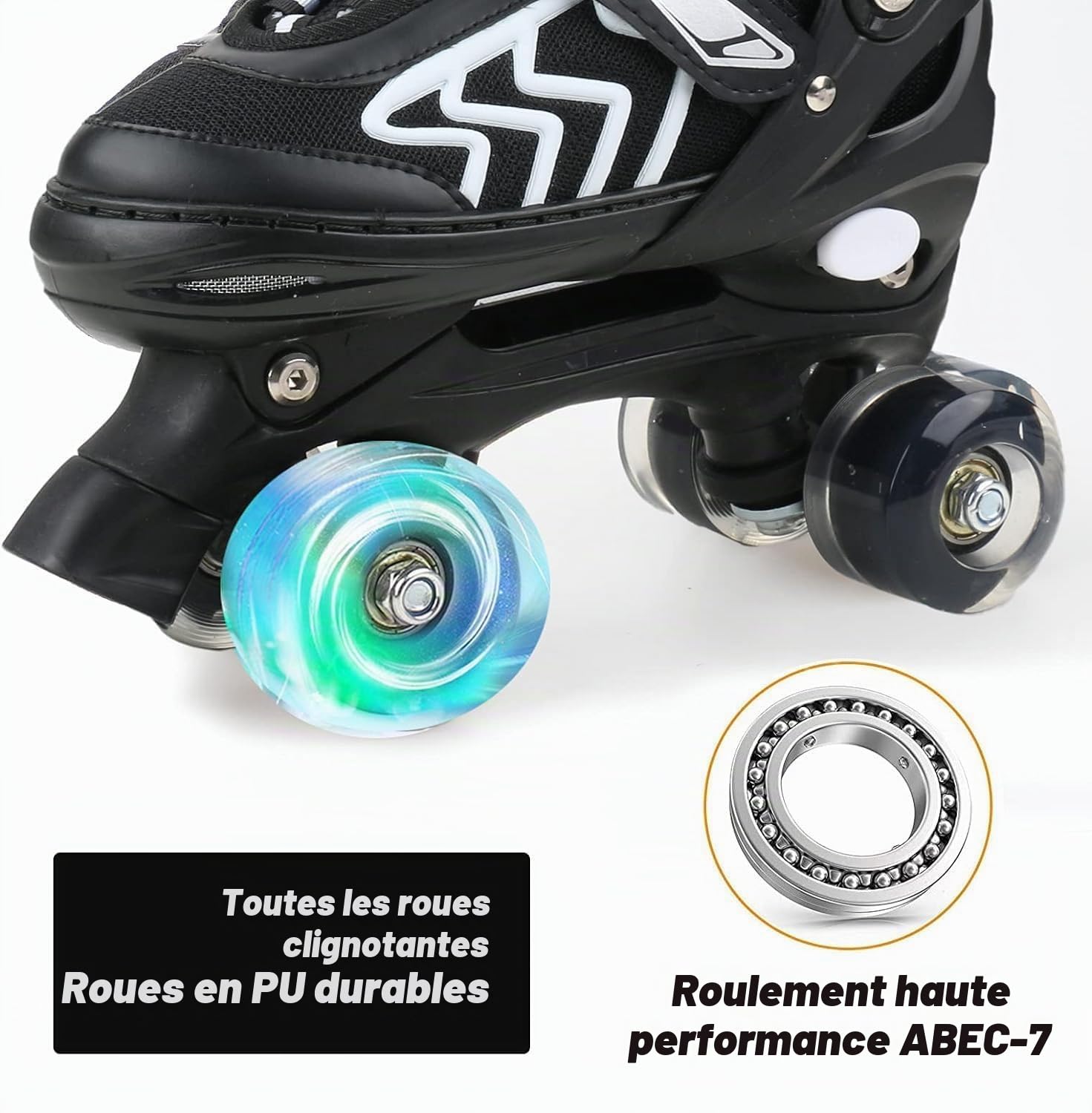 Roller Enfant Garçons Fille Quad Avec 8 Roues Lumineuses - Patin à Roulette 4 Taille Réglable (L EU 39-41/245-260mm)
