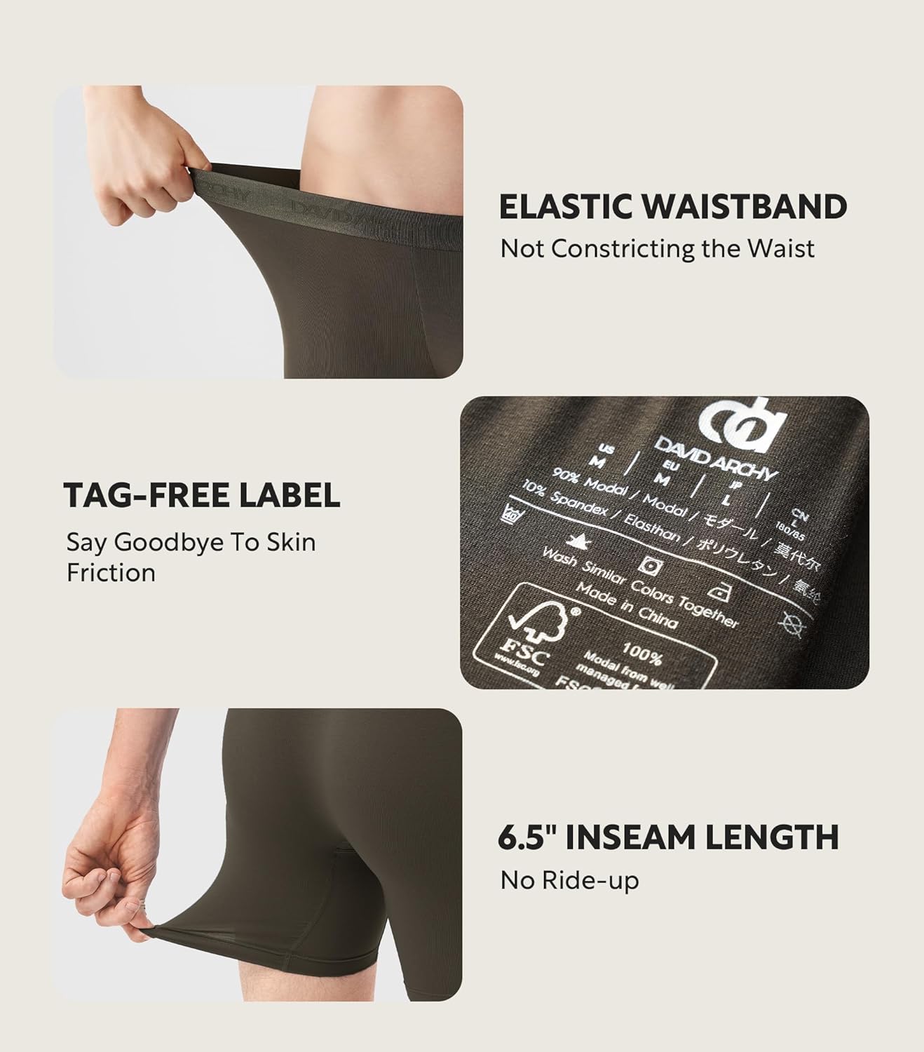 DAVID ARCHY Men's Underwear Modal Ultra Soft Trunks Second Skin Breathable with Support Pouch Boxer Briefs for Men Multipack - Image 5