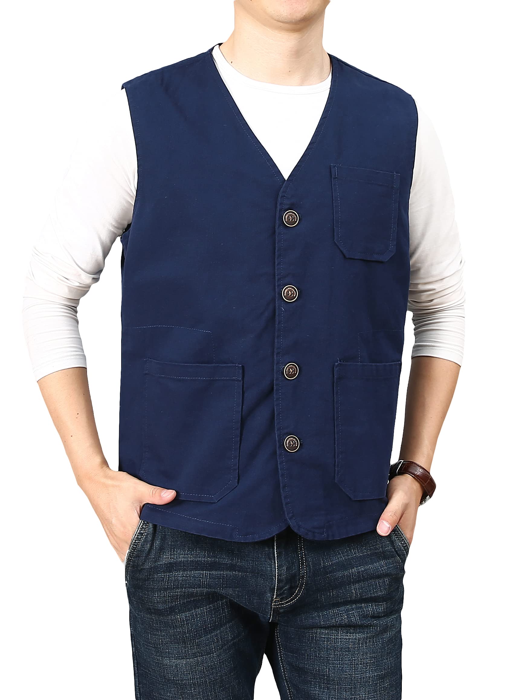 PRIJOUHE Mens Casual Cotton Vest Lightweight Outdoor Fishing Utility Vest
