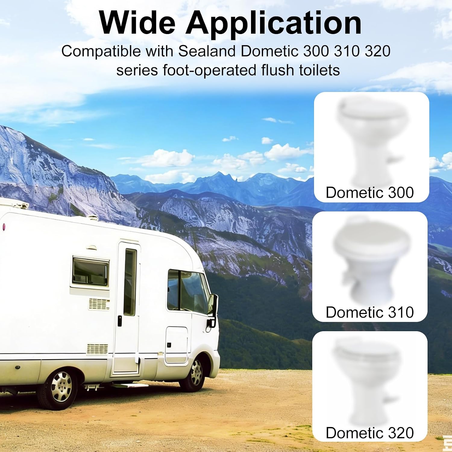 Penitue RV Toilet Water Valve Replacement Kit for Traveler/Vacuflush/Dometic 300 310 320 Series Pedal-Flush Toilets, Camper Toilet Parts Accessories Includes Sealing Ring Hose Clamp Screws Washers