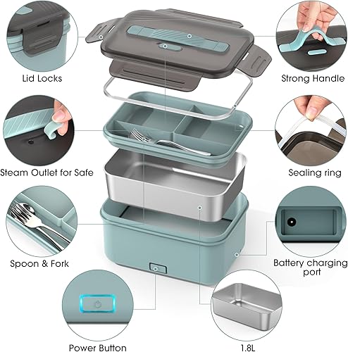 Miniatura 9 de Fiambrera eléctrica inalámbrica para adultos, lonchera térmica