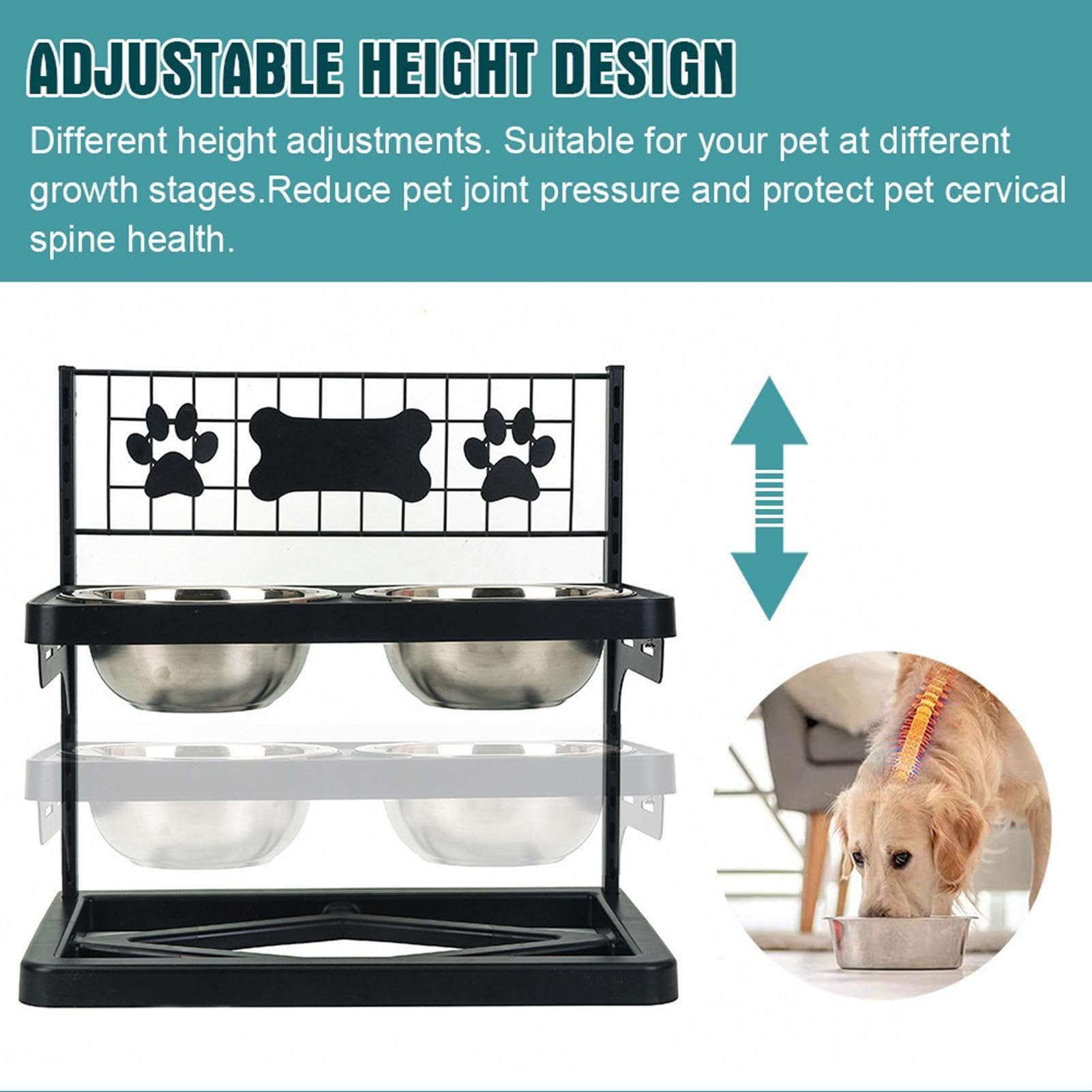 Doppio Portaciotole Per Cani Altezza Regolabile Pasto Lento | Supporto per Ciotole Cani Grandi Per Cucina Balcone Giardino Cortile Acqua Brodo Di Ossa Yogurt
