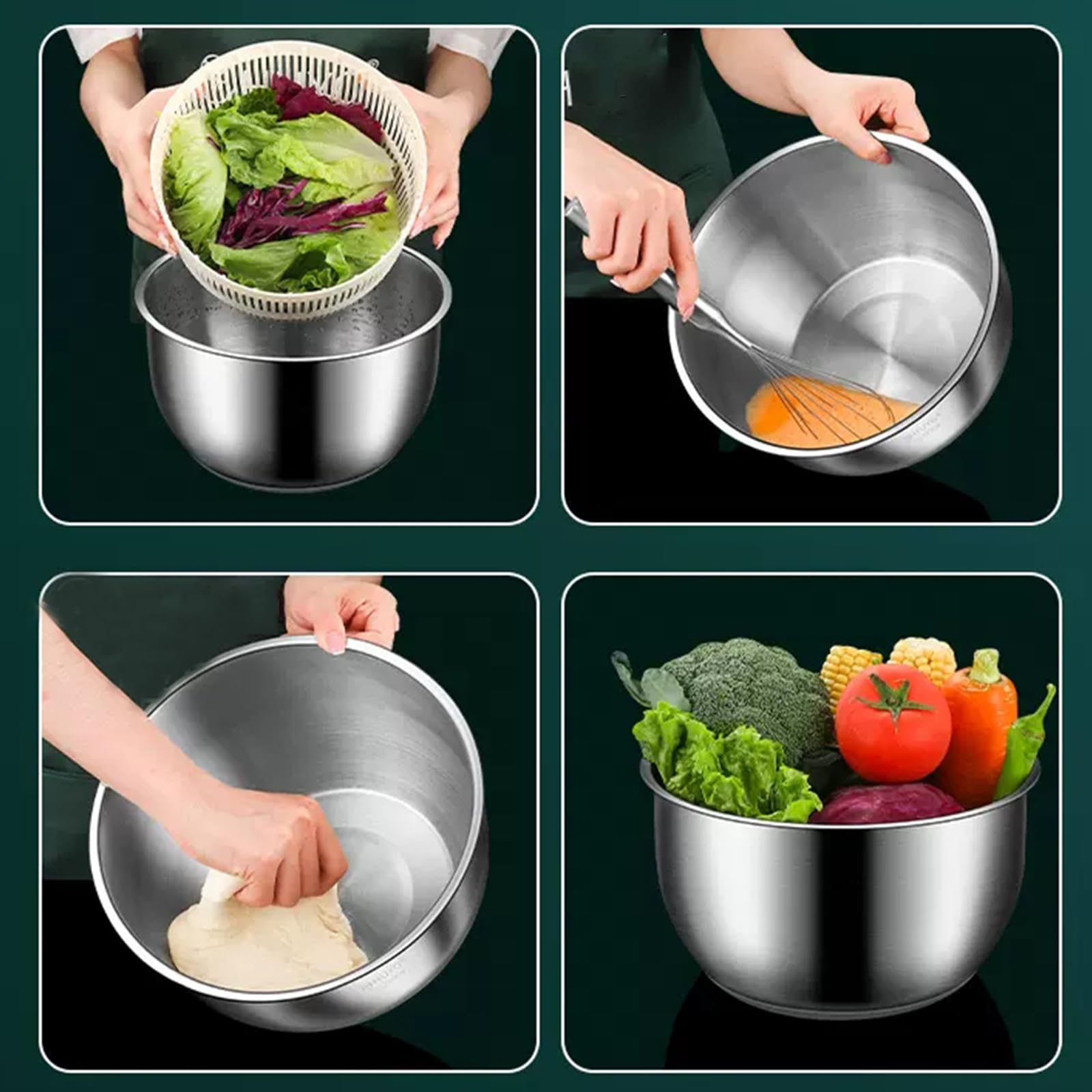 Grande rondella per insalata in acciaio inox, ciotola da 6 l, coperchio in PP, cestello di scarico, detergente per lattuga, rondella per frutta, centrifuga per pasta, asciugatrice per cucinare e
