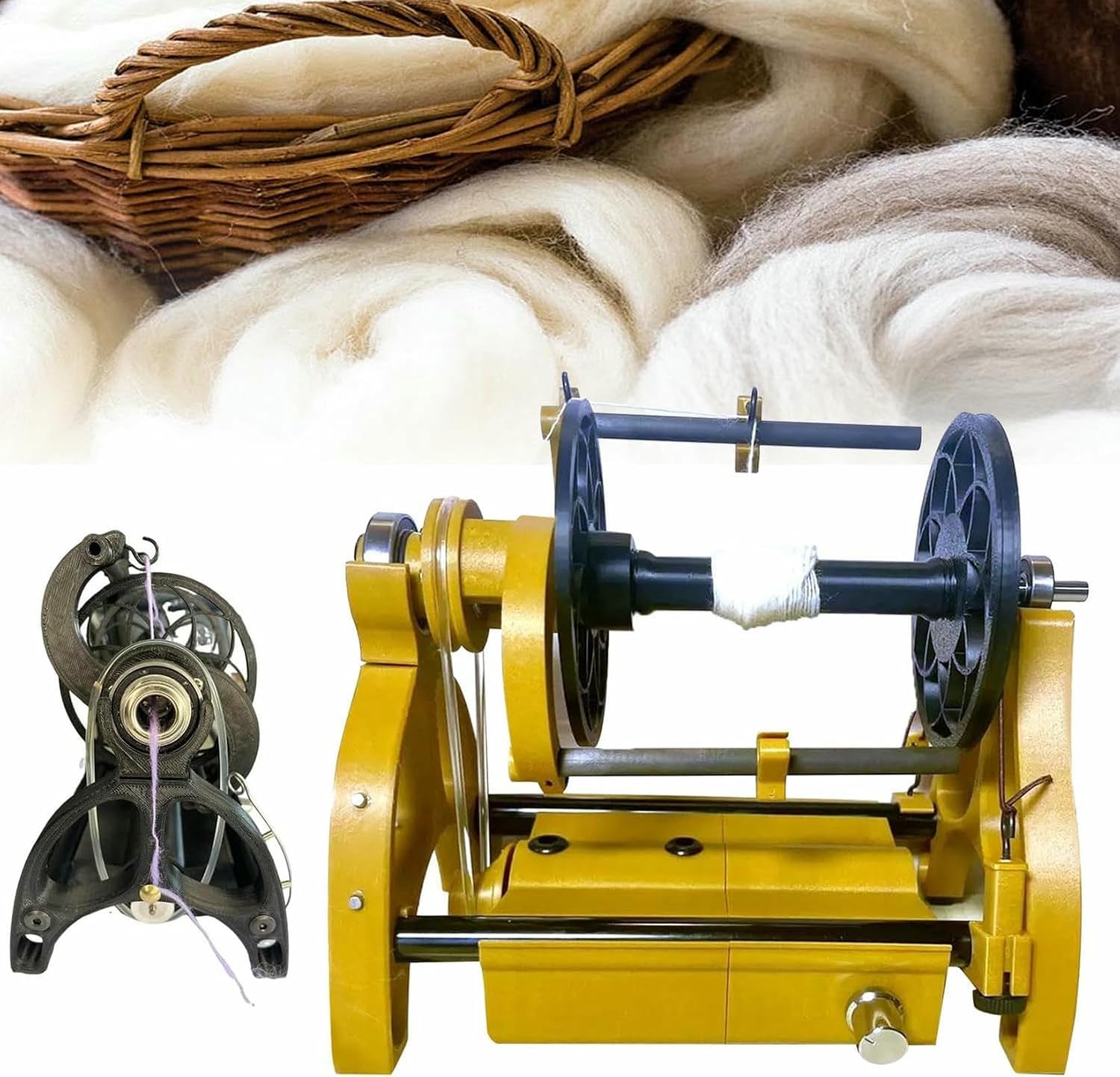 12V Household Mini Electric Spinning Wheel, Wool Spinning Fibre Yarn Winding Machine, Feeding Opening 12mm, Adjustable Speed, for Wool Yarn Weaving,Yellow