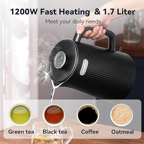 Miniatura 5 de Nueve&Five Hervidor eléctrico grande de 1.7 L (57 onzas), perfecto para más de 7 tazas de té y café, 2 cuartos de galón de doble pared, apagado