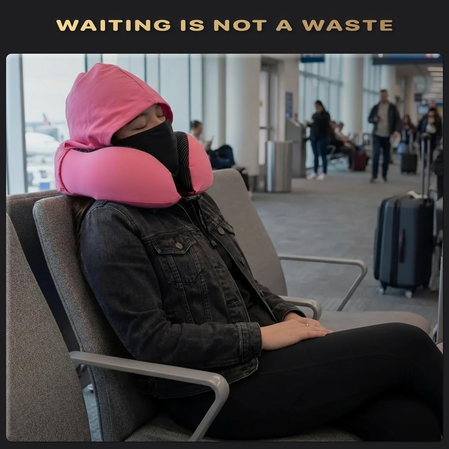 Premium Memory Foam Travel Neck Pillow with Hood and Face Cover for Privacy - Ergonomic Design for Sleeping on Plane, Bus, Train, Office (Pink)
