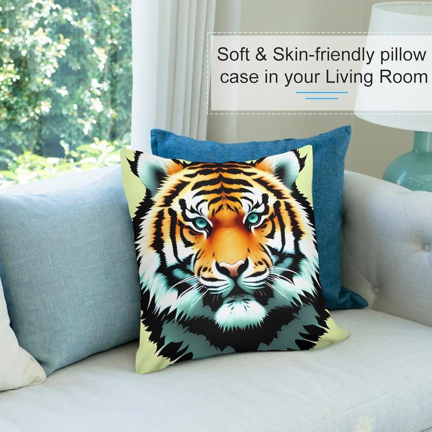 Zippered Pillow Cover, Pillow Protector, Little Fat Tiger Head Printed Pillow Cover of 4, Pillow Not Included