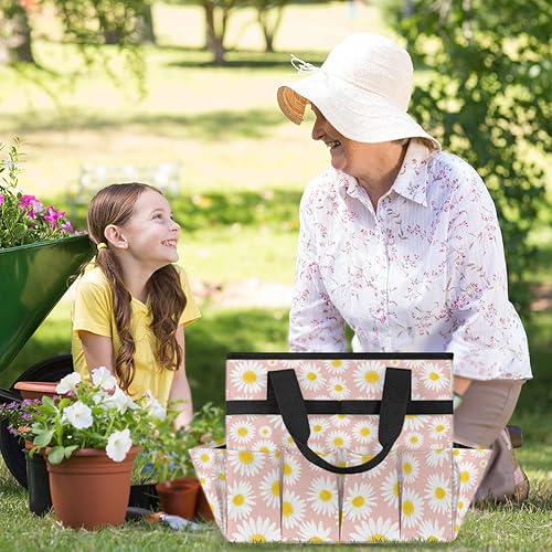 Miniatura 6 de Lovely Daisy - Bolsa de herramientas de jardín rosa para mujeres y hombres, bolsas de almacenamiento de herramientas de jardinería con 10 bolsillos,